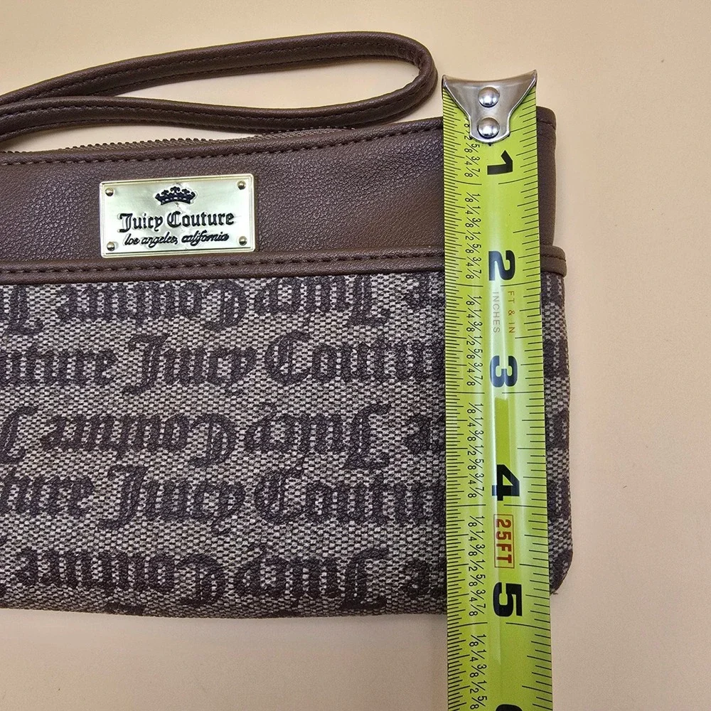 Juicy Couture Brown Monogram Logo Wristlet Wallet Pouch with Gold Tone Hardware